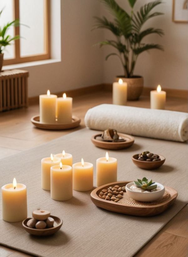 a group of people working on a big table on their laptops, headphones, water bottles